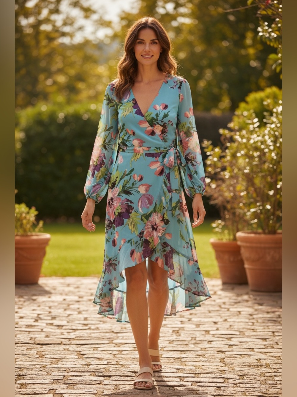 NY & CO  Floral Hi-Low  Wrap Midi Dress new
